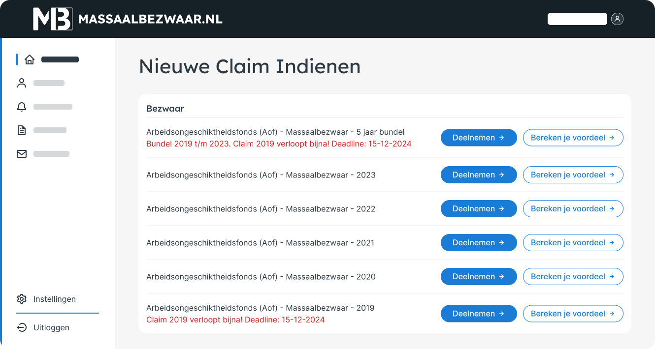 Portaal - Claim Indienen